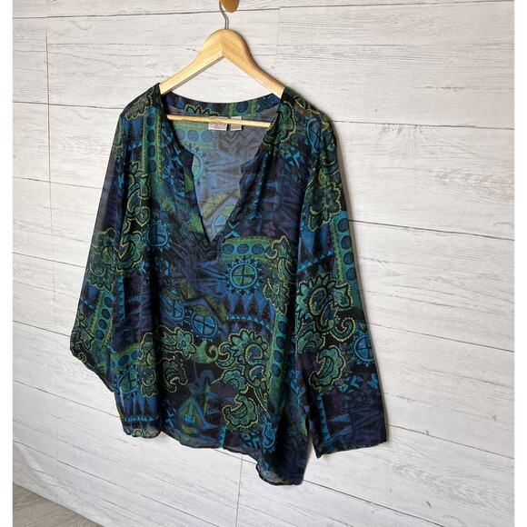 Chicos Blouse Womens Size 3/XL Colorful Paisley Geometric Floral 100% Silk - Picture 4 of 16